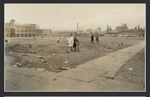 The empty lot with the remains ofthe Old Stone House buried under 12 feet of dirt.